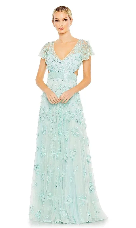 Formal dresses with fringe - trimmed sleeves and wrap - around styles for a bohemian - inspired formal eventMac Duggal - 70275 Deep V-Neck Floral Appliqued Gown Formal dresses with fringe - trimmed sleeves and wrap - around styles for a bohemian - inspired formal eventMac Duggal - 70275 Deep V-Neck Floral Appliqued Gown