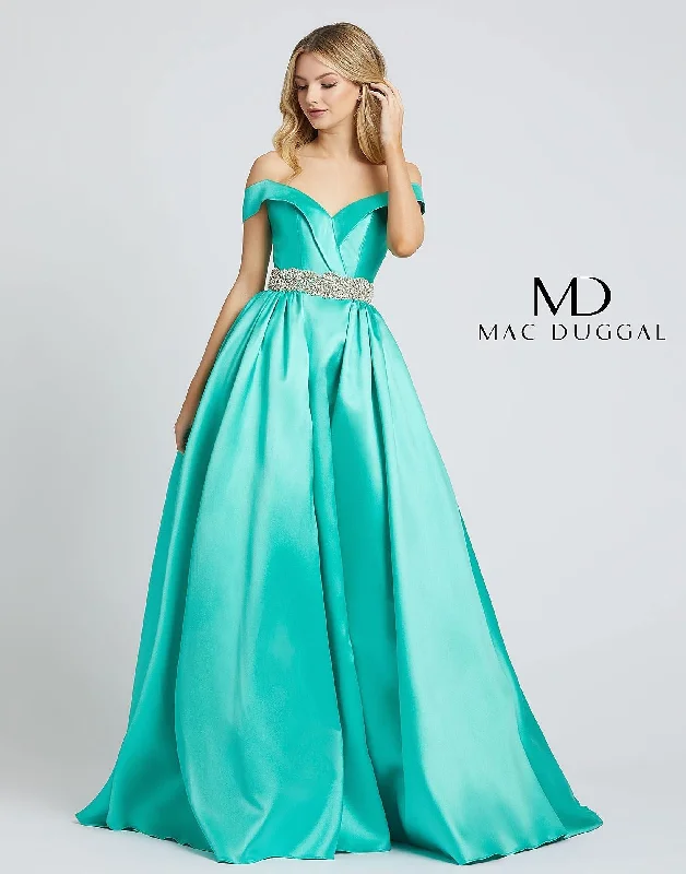 Bodycon dress in a pastel color palette​Mac Duggal 66717 Prom Long Off Shoulder Ball Gown