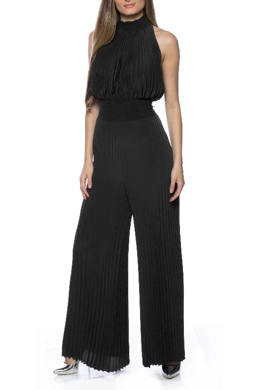 Party dresses with a one - shoulder design for a modern and unique lookMarina Halter High Neck Pleat Satin Jumpsuit Party dresses with a one - shoulder design for a modern and unique lookMarina Halter High Neck Pleat Satin Jumpsuit