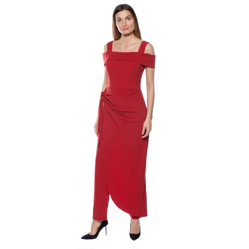 Retro - style party dresses inspired by the 1920s - 1980sMarina Off Shoulder Tie Side Faux Sarong Overlay Crepe Jumpsuit Retro - style party dresses inspired by the 1920s - 1980sMarina Off Shoulder Tie Side Faux Sarong Overlay Crepe Jumpsuit
