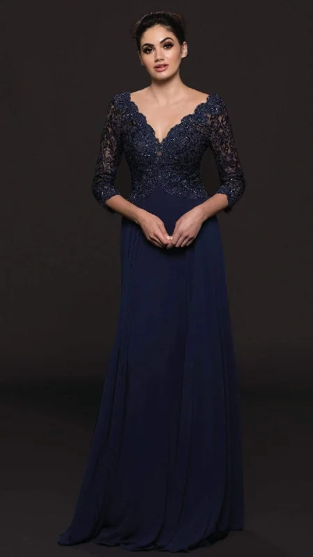 Marsoni by Colors - Quarter Sleeve Scalloped Lace Gown M225