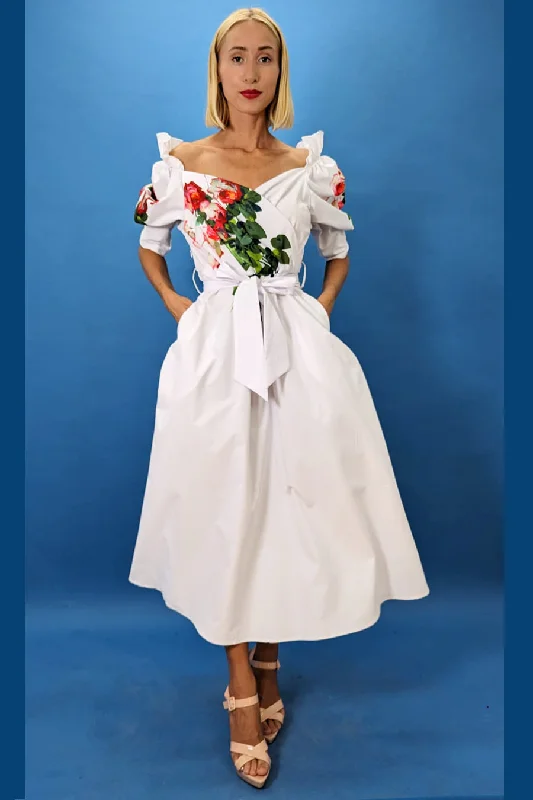 Party dresses with a denim material for a casual yet stylish lookOff Shoulder Warp Belt Flower Print Midi Dress Party dresses with a denim material for a casual yet stylish lookOff Shoulder Warp Belt Flower Print Midi Dress