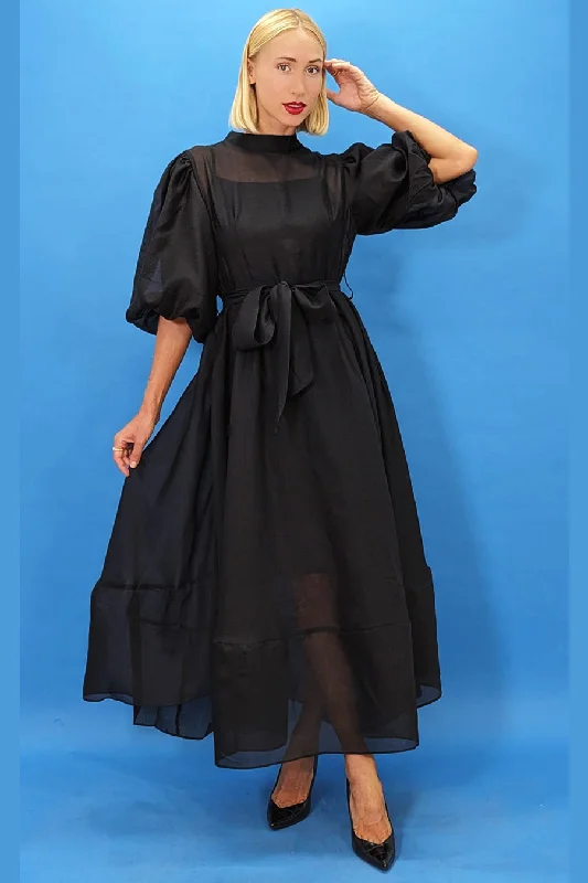 Party dresses with a fringed detail for a fun and dynamic stylePuff Sleeve Wrap Belt Tiered Long Dress Party dresses with a fringed detail for a fun and dynamic stylePuff Sleeve Wrap Belt Tiered Long Dress