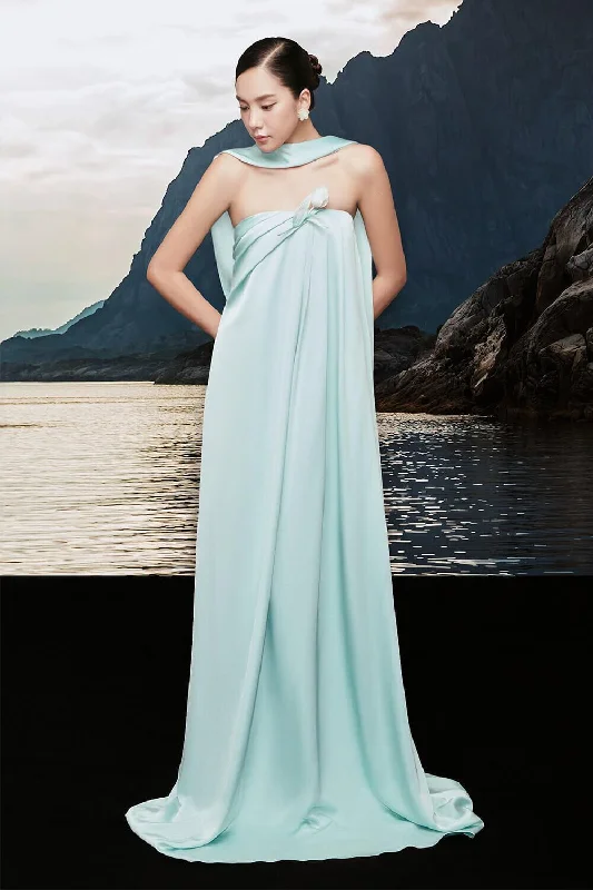 Party dresses with a criss - cross back design for a stylish detailRayan Strapless Pleated Chest Silk Maxi Dress Party dresses with a criss - cross back design for a stylish detailRayan Strapless Pleated Chest Silk Maxi Dress