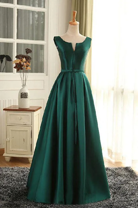 Scoop Dark Green Satin Long Prom Dress/Evening Dress PSK025