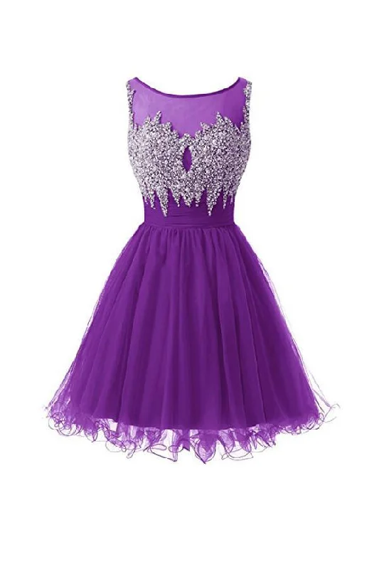 Party dresses with a polka - dot pattern for a classic and playful styleScoop Tulle Homecoming Dresses Short Prom Dresses With Beading PG087 Party dresses with a polka - dot pattern for a classic and playful styleScoop Tulle Homecoming Dresses Short Prom Dresses With Beading PG087