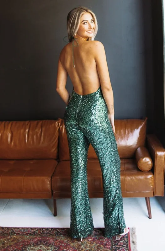 Sequin Statement Jumpsuit - Green