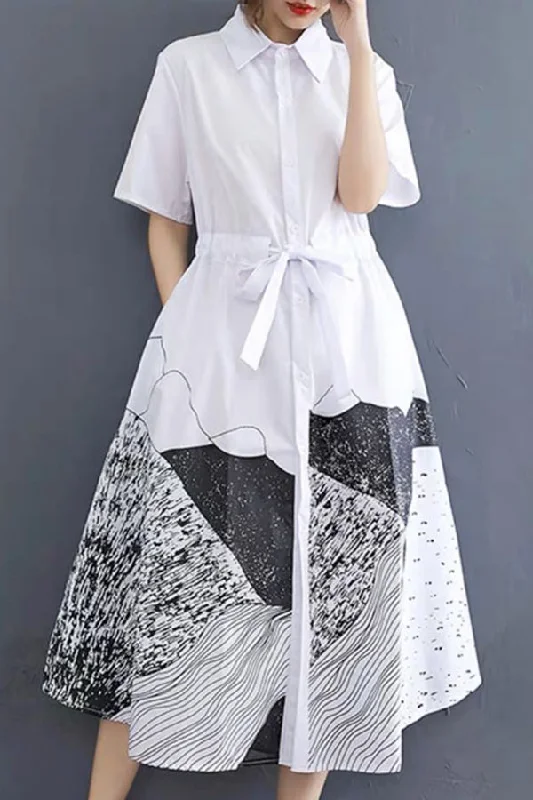Party dresses with a mermaid silhouette for a figure - hugging fit​Short Sleeve Button Down Drawstring Midi Dress
