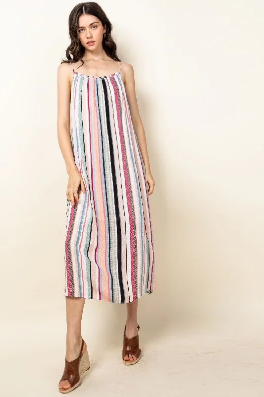 Beach party dresses made of lightweight and breathable fabricSpaghetti Strap Stripe Midi Dress Beach party dresses made of lightweight and breathable fabricSpaghetti Strap Stripe Midi Dress