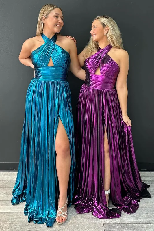 Prom dresses with gathered skirts and crystal - encrusted belts for a luxurious promSparkly A-Line Halter Dark Purple Prom Dress with Pleated Prom dresses with gathered skirts and crystal - encrusted belts for a luxurious promSparkly A-Line Halter Dark Purple Prom Dress with Pleated