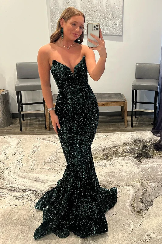 Ball gown party dresses with a full skirt for a princess - like lookSparkly Dark Green Sequins Mermaid Sweetheart Long Prom Dress Ball gown party dresses with a full skirt for a princess - like lookSparkly Dark Green Sequins Mermaid Sweetheart Long Prom Dress
