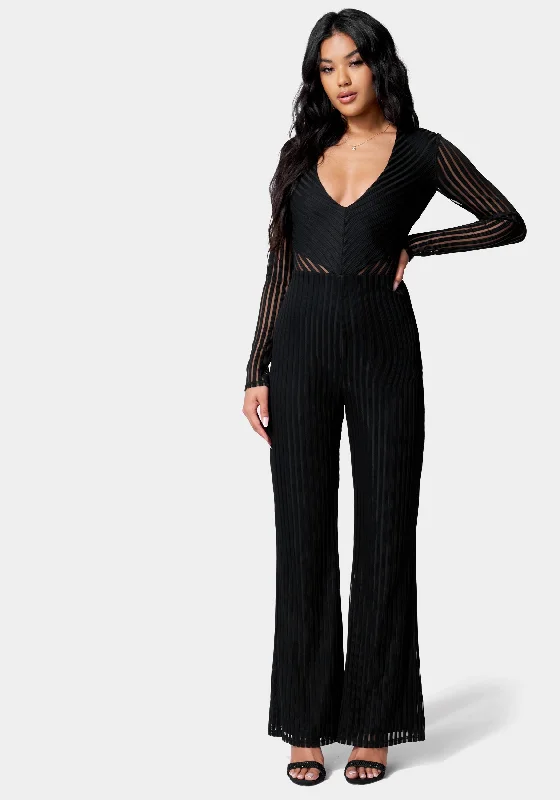 Prom dresses with tiered ruffled sleeves and satin skirts for a feminine and voluminous lookStripe Mesh Illusion Jumpsuit Prom dresses with tiered ruffled sleeves and satin skirts for a feminine and voluminous lookStripe Mesh Illusion Jumpsuit