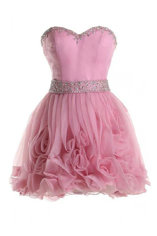 A - line party dresses with a floral print for spring eventsSweetheart Organza Pink Homecoming Dresses Short Prom Dresses PG067 A - line party dresses with a floral print for spring eventsSweetheart Organza Pink Homecoming Dresses Short Prom Dresses PG067