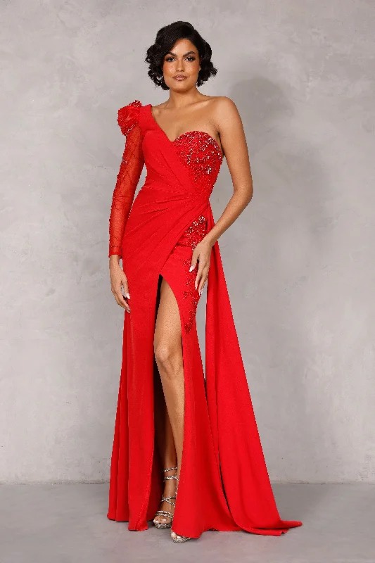 Formal dresses with ruffled skirts and bow accents for a charming prom appearanceTerani Couture 2214E0164 Formal dresses with ruffled skirts and bow accents for a charming prom appearanceTerani Couture 2214E0164