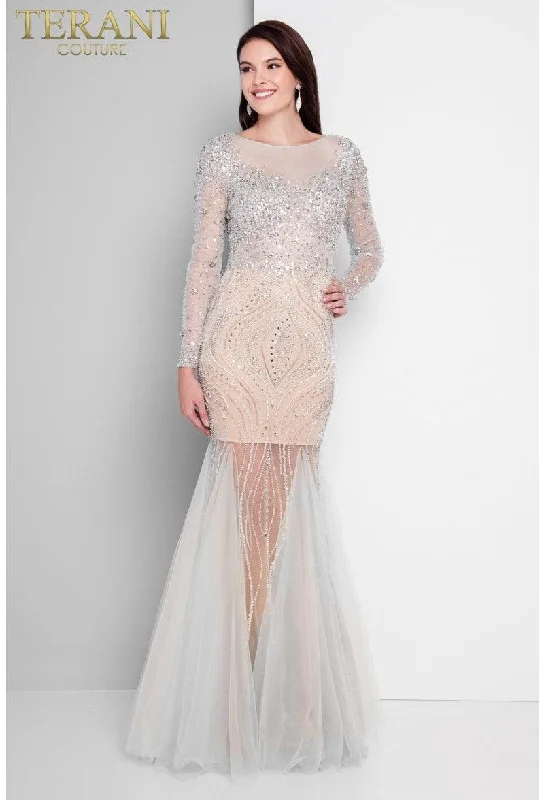 Bodycon dress with a peplum hem​Terani Couture 1811P5506 Long Prom Dress