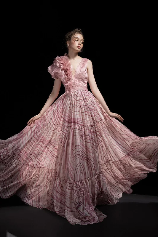 Tulle party dresses with a fairy - tale charm for formal occasions​Tricia Tiered V-Neck Organdy Extra Long Length Dress