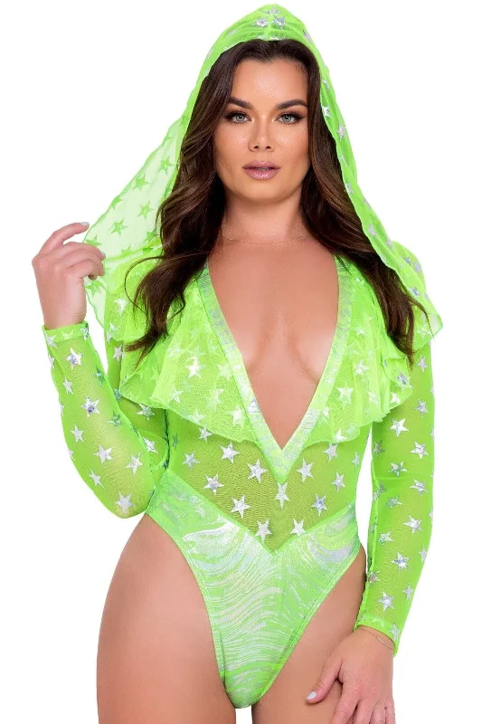 Star Child Green Mesh Hooded Romper