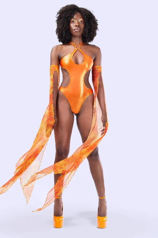 Metallic Bodysuits for a Glitzy and Glamorous Night OutCitrine Slit Sleeve Bodysuit