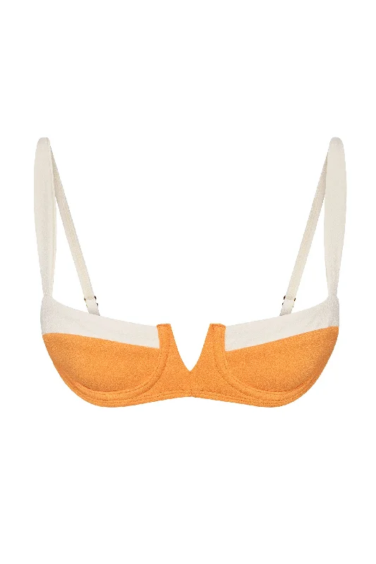 Women's Color - Blocked Swim Tops in Orange and Pink for a Vibrant Summer LookClovelly Top - Clementine/Ivory Boucle Women's Color - Blocked Swim Tops in Orange and Pink for a Vibrant Summer LookClovelly Top - Clementine/Ivory Boucle