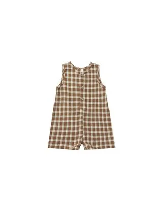 Maverick Romper - Saddle Plaid