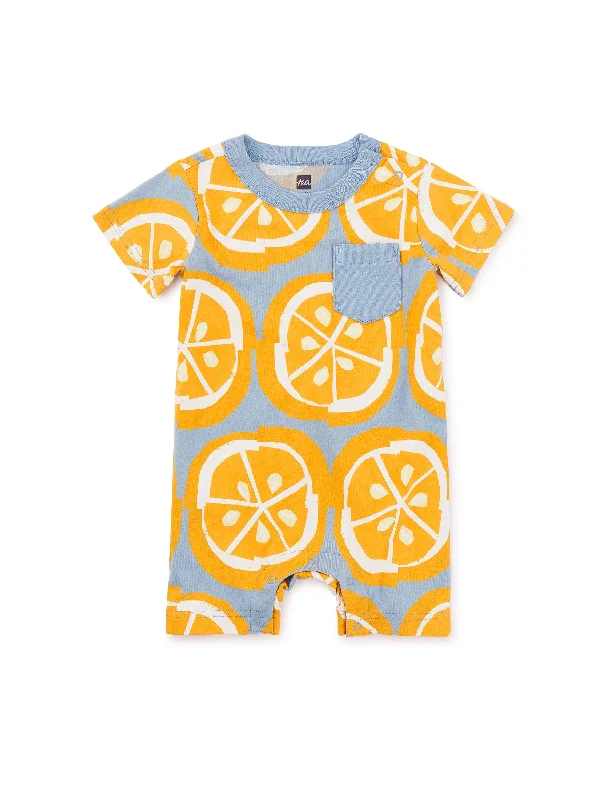 Pocket Shortie Baby Romper - Orange Wax Print