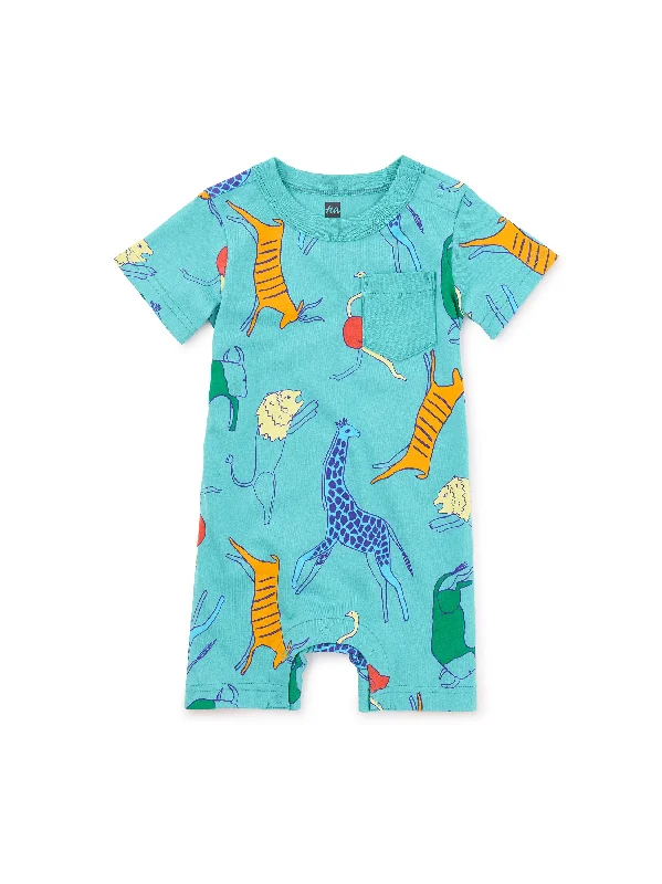 Pocket Shortie Baby Romper - Maasai Mara Animals