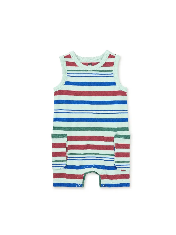 Cargo Pocket Tank Baby Romper - Garden Party Stripe