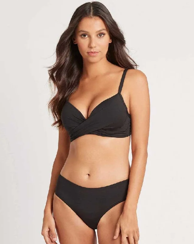Plus Size Women's Floral - Embroidery Swim Tops in Cream for a Delicate and Elegant AppearanceEssentials Cross Front Moulded Cup Underwire Bikini Top Plus Size Women's Floral - Embroidery Swim Tops in Cream for a Delicate and Elegant AppearanceEssentials Cross Front Moulded Cup Underwire Bikini Top