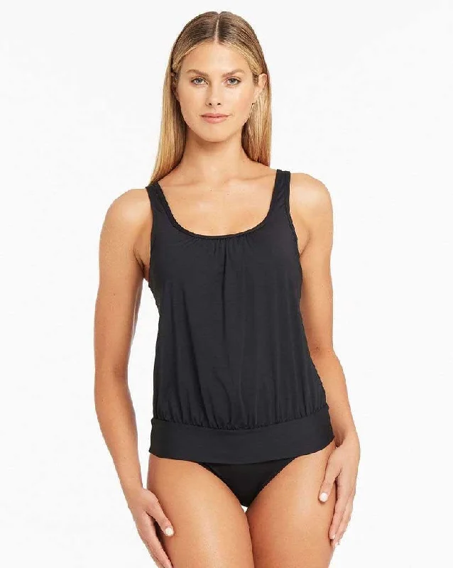 Women's Seersucker - Textured Swim Tops in Light Blue for a Preppy Beach AestheticEssentials Blouson Multifit Singlet Women's Seersucker - Textured Swim Tops in Light Blue for a Preppy Beach AestheticEssentials Blouson Multifit Singlet