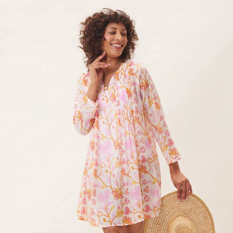 Elastic - cuffed cover ups for a snug and comfortable fitGemma Pink blu Cotton Pintuck Beach Cover Up Elastic - cuffed cover ups for a snug and comfortable fitGemma Pink blu Cotton Pintuck Beach Cover Up