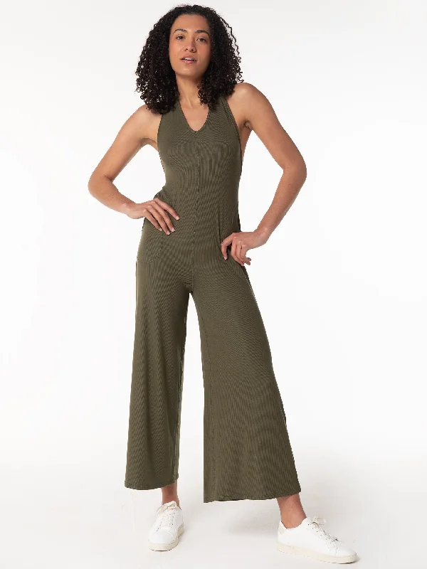 Isla Halter Jumpsuit, Ribbed Moss