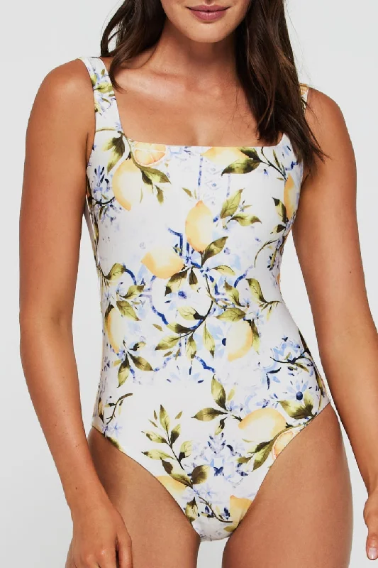 Janece Seamless Square Neck One-piece Swimsuit in Lemons