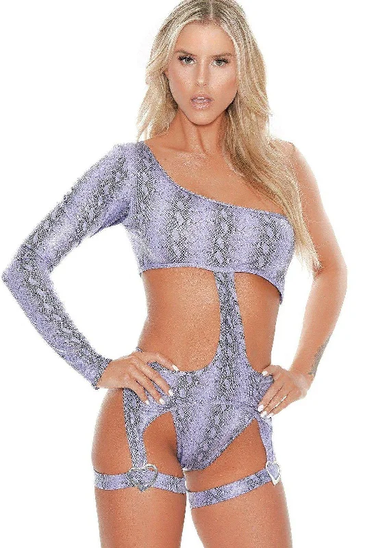 Asymmetrical Cutout Snake Print Bodysuit