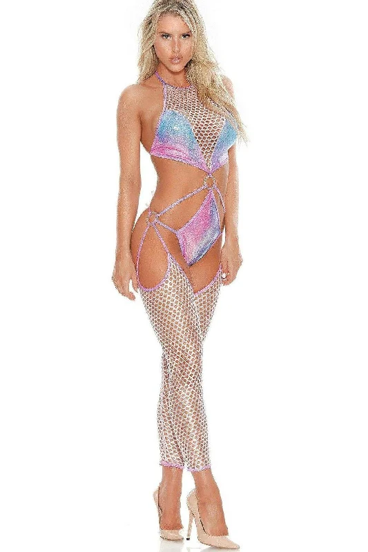 Bodysuit With Attached Net Leggings