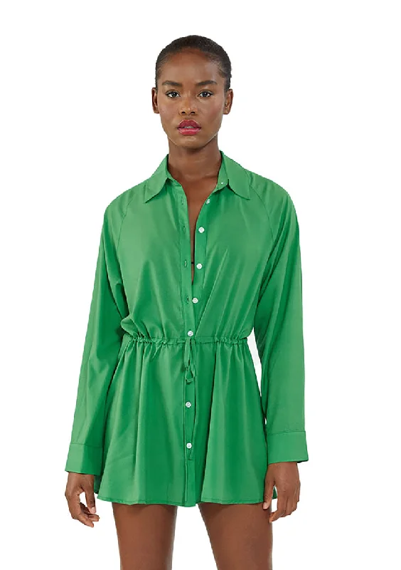 Ruffled - hem cover ups for a cute and feminine lookLong Sleeve Mini Shirt Dress with Tie Ruffled - hem cover ups for a cute and feminine lookLong Sleeve Mini Shirt Dress with Tie