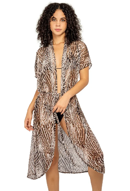 LONG DUSTER WITH TIE BELT - ANIMAL PRINT