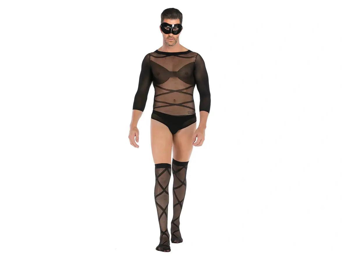 Bodysuit + Stockings + Mask - Black