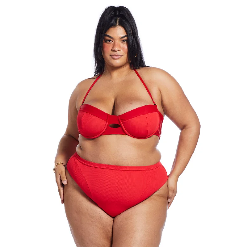 Plus Size Women's Adjustable - Strap Swim Tops in Burgundy for a Custom FitRiis Bustier Top - Red Ribbed Plus Size Women's Adjustable - Strap Swim Tops in Burgundy for a Custom FitRiis Bustier Top - Red Ribbed