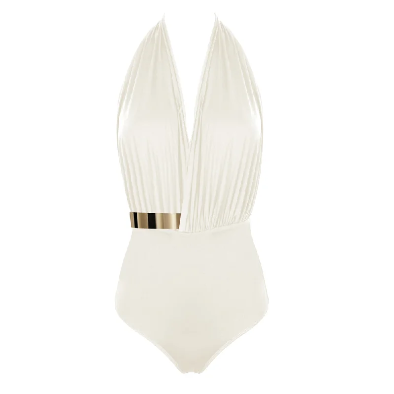Women's Cut - Out One - Pieces in Black with Geometric Shapes for a Modern and Edgy StyleST. TROPEZ II SWIMSUIT -STUDIO EDITION GOLD/ SILVER - ECRU