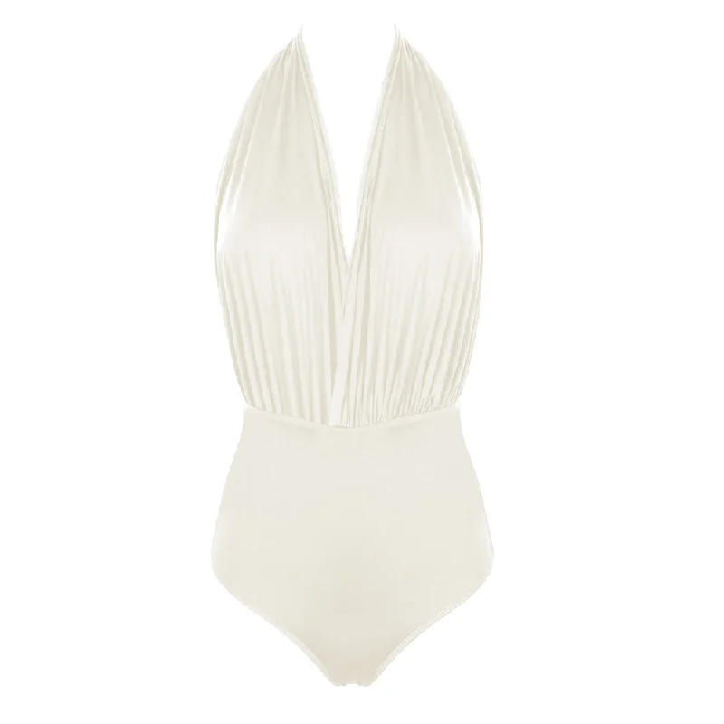 Women's Long - Length One - Pieces in Gray with Asymmetric Hem for a Contemporary and Fashionable LookST. TROPEZ II Swimsuit Ecru