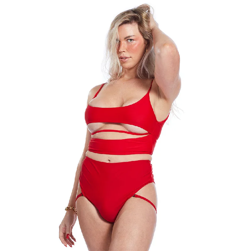 Plus Size Women's Ruched Swim Tops in Green for a Comfortable and Stylish Beach OutfitStrata Top - Red Ribbed Plus Size Women's Ruched Swim Tops in Green for a Comfortable and Stylish Beach OutfitStrata Top - Red Ribbed