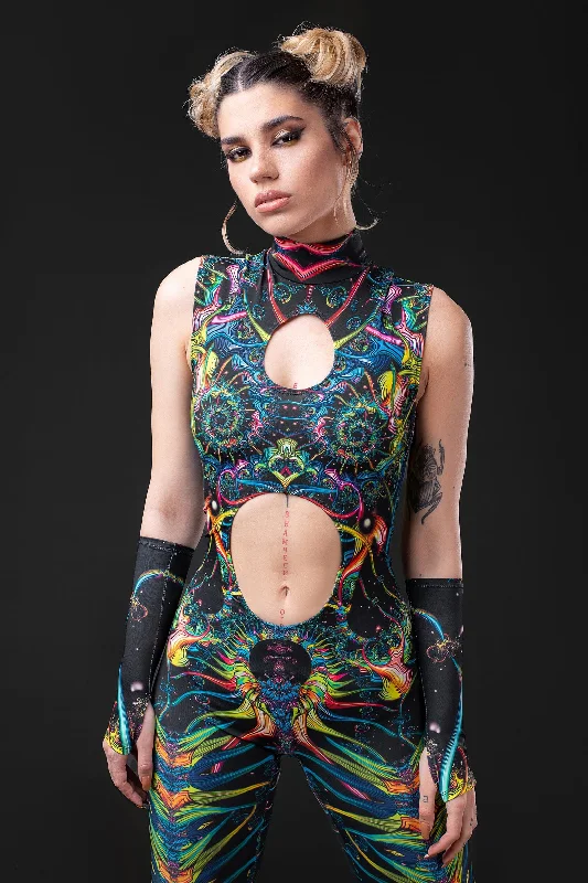 Ruffled Bodysuits with a Playful and Feminine TouchSynergy Keyhole Catsuit