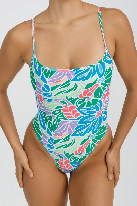Plus Size Women's Floral Print Maxi One - Pieces in Multicolor for a Spring Garden PartyTheo One Piece - Aqua Floral