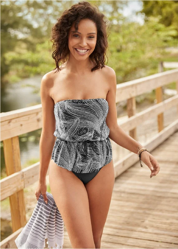Plus Size Women's Print - Blocked Swim Tops in Multicolor for a Trendy and Fashion - Forward LookBandeau Tie Blouson Tankini Top - Glamour Girl Plus Size Women's Print - Blocked Swim Tops in Multicolor for a Trendy and Fashion - Forward LookBandeau Tie Blouson Tankini Top - Glamour Girl