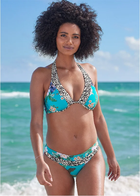 Women's Wireless Sports Swim Tops in Gray for Comfort during Water WorkoutsBelize Underwire Halter Top - Water Garden Women's Wireless Sports Swim Tops in Gray for Comfort during Water WorkoutsBelize Underwire Halter Top - Water Garden