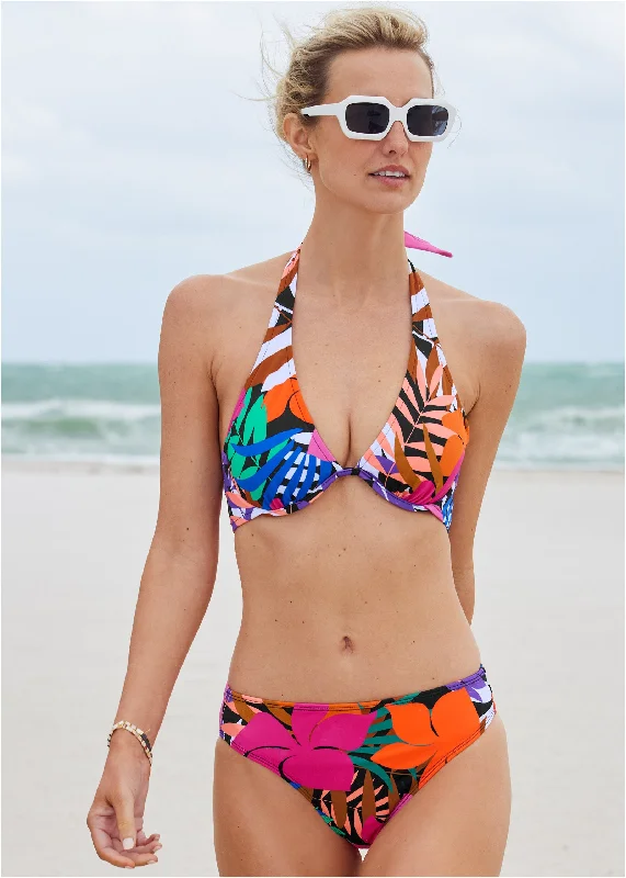 Women's Cut - Out Swim Tops in White with Geometric Shapes for an Edgy Beach StyleBelize Underwire Halter Top - Tropical Floral Small Women's Cut - Out Swim Tops in White with Geometric Shapes for an Edgy Beach StyleBelize Underwire Halter Top - Tropical Floral Small