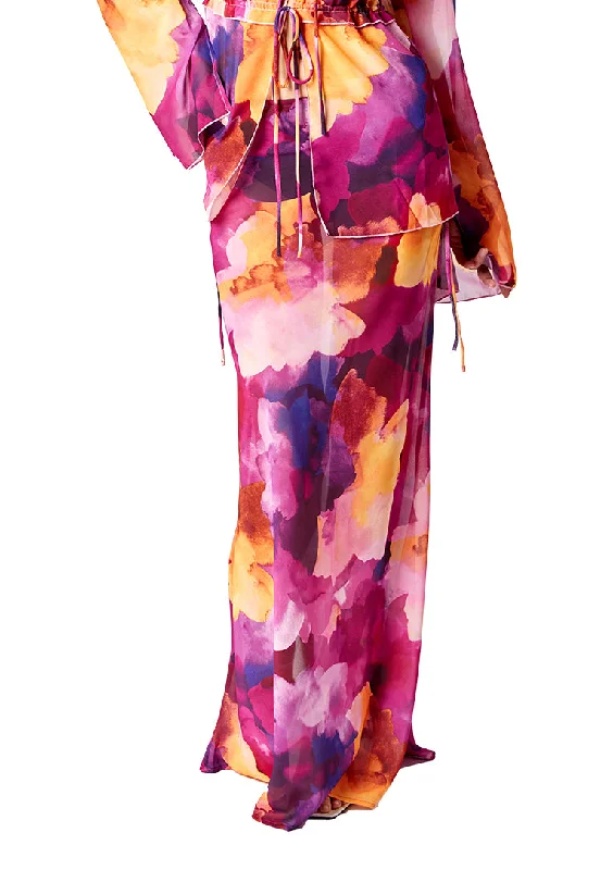Vintage - inspired cover ups for a retro beach styleChiffon Watercolor Floral Maxi Skirt with Ties