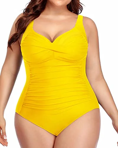 Women's Lace - Embellished One - Pieces in Cream for a Romantic and Vintage - Inspired LookWomen's Plus Size Tummy Control Twist Front Ruched Sweetheart Neck One Piece Swimsuit-neon yellow2 Women's Lace - Embellished One - Pieces in Cream for a Romantic and Vintage - Inspired LookWomen's Plus Size Tummy Control Twist Front Ruched Sweetheart Neck One Piece Swimsuit-neon yellow2