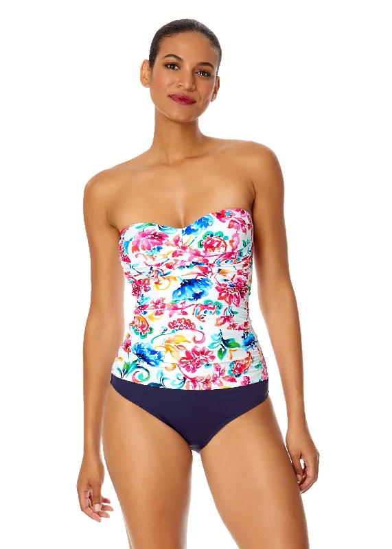 Women's Watercolor Paisley Twist Front Bandeaukini Swim Top